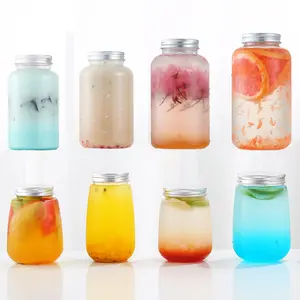 300ml/350ml/400ml/500ml monouso in plastica trasparente per animali domestici bottiglia di succo di tè con coperchio in alluminio