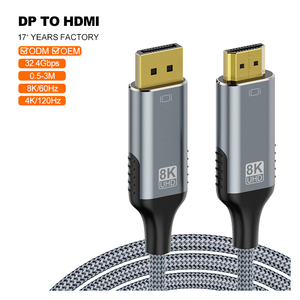 Filet de coton tressé 1.4 DP vers <span class=keywords><strong>HDMI</strong></span> 2.1 8K convertisseur de A337-3 adaptateur câble lecteur HDTV 8K pour moniteur projecteur - Product Image 1