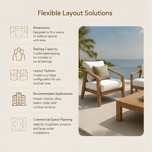 Ensemble de canapés en bois de jardin modernes professionnels, mobilier d'extérieur de luxe d'hôtel, coussin modulaire, salon d'extérieur, jardin - Product Image 5