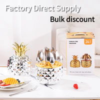 Vente en Gros Usine Ensemble de Couverts de Table Occidental 24 Pièces, Design Ananas Créatif en Acier Inoxydable, Couteaux Fourchettes