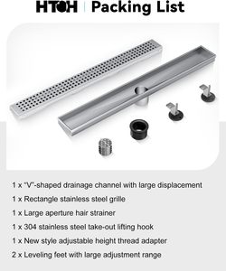 Drain de sol de douche moderne en acier inoxydable 304 de 12 pouces avec grille, pieds de nivellement réglables amovibles - Product Image 4