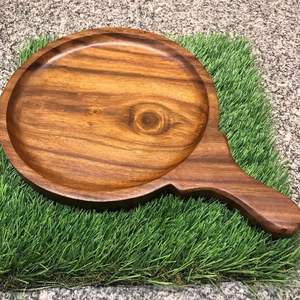 Round Wooden Serving Platter with Handle Solid Wood <b>Snack</b> <b>Tray</b> for Fruits <b>Snacks</b> Appetizers and Stylish Kitchen Table - Product Image 6