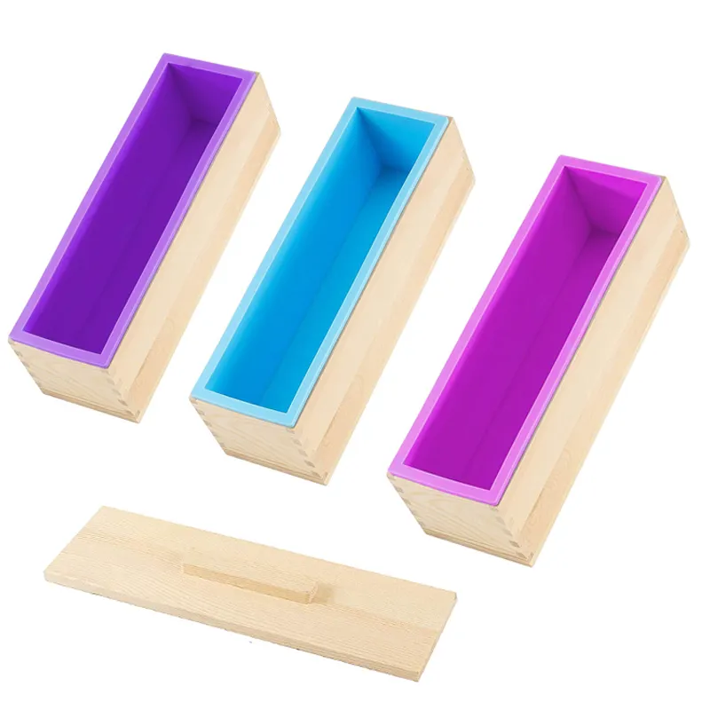FTY Wholesale 1200ml DIY Soap Candle Bread Mold Rectangular Loaf Soap Making Tool Wooden soap Mold With Silicone Liner