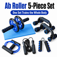 Kit d'entraînement à domicile 5 pièces Ab Roller avec support pour pompes, corde à sauter, poignée de musculation et bande de résistance