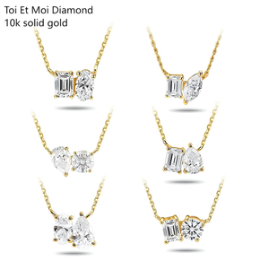 1CT pir zamrud liontin berlian Lab, kartu perhiasan gigi CVD HPHT rantai 40 + 5CM 10k emas padat kancing Toi Et Moi Lab berlian - Product Image 1