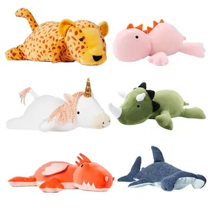 TCXW092401 Dinosaur Weighted Plush Pink Dino/Green Triceratops/Orange Dragon Yellow Leopard White Unicorn And Blue Shark Toy