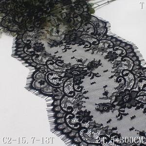 Personalized Wholesale Price 24CM Wide <strong>Soft</strong> Chantilly <strong>Lace</strong> <strong>Fabric</strong> Beautiful Black French Eyelash <strong>Lace</strong> <strong>Fabric</strong> for Women Dress - Product Image 1