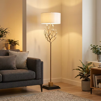 Lampadaire de Luxe Doré à Branches en Cristal avec Abat-jour en Tissu, Luminaire LED Moderne pour Hôtel, Villa, Salon, Chambre, Coin