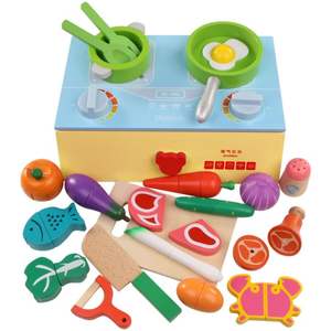Ensemble de cuisine en <span class=keywords><strong>bois</strong></span> pour enfants, cuisinière à gaz de simulation, fruits et légumes à découper, jouets de cuisine pour la maison - Product Image 3