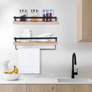 Étagère <span class=keywords><strong>murale</strong></span> de rangement <span class=keywords><strong>murale</strong></span> en <span class=keywords><strong>bambou</strong></span> à cadre flottant détachable 2 pièces - Product Image 4