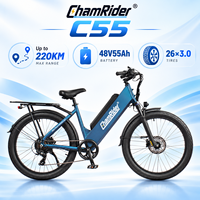 Sepeda Listrik Pengantar Makanan Chamrider 48V 55Ah Ban Tebal 26x3.0 Torsi 80Nm Layar LCD Berwarna Rem Cakram Hidrolik Ebike C 55