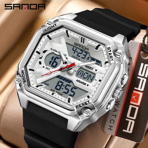 SANDA 6325 นาฬิกาข้อมืออิเล็กทรอนิกส์สำหรับผู้ชายแบบสี่หน้าต่าง นาฬิกาอเนกประสงค์พร้อมฟังก์ชั่นปลุกเรืองแสงกันน้ำ - Product Image 1