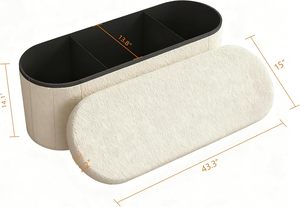 Chengjun 110*38*38cm Ottoman <span class=keywords><strong>de</strong></span> lit ovale en polaire Teddy, chaud pour l'hiver, grand <span class=keywords><strong>coffre</strong></span> <span class=keywords><strong>de</strong></span> <span class=keywords><strong>rangement</strong></span> pliable avec <span class=keywords><strong>banc</strong></span> et tabourets - Product Image 2