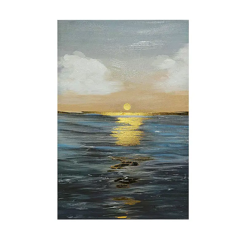 Sunset Landscape Painting Art Work Canvas Gold Foil Decor Wall Art Living Room Decoration