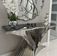 Table console en marbre avec pieds en acier inoxydable doré, table d'angle pour couloir, table console décorative pour salon