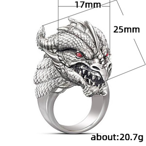 Bague Tête de Dragon F340 en Argent Sterling 925, Bijou de Mode Masculin avec Œil en Zircon Cubique Rouge, Cadeau pour Lui - Product Image 5