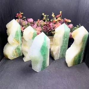 批发天然优质水晶愈合石绿色萤石德鲁兹塔方尖碑装饰用