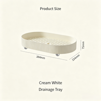 Plateau de rangement de table blanc crème avec grille d'égouttage amovible, pieds antidérapants, organisateur de comptoir de cuisine pour fruits et boissons