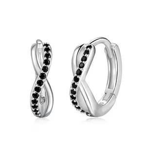 Dylam Real 925 Sterling Silver Black Cz Cubic Zirconia Infinity Hoop Earrings For Women Statement Jewelry Ear Hoops 2023 Jewelry