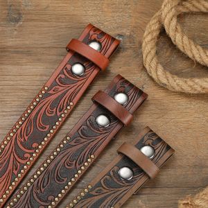 Sangle de <span class=keywords><strong>ceinture</strong></span> en cuir PU de style punk floral en relief occidental <span class=keywords><strong>sans</strong></span> <span class=keywords><strong>boucle</strong></span> Outillage fait à la main <span class=keywords><strong>Ceinture</strong></span> occidentale en cuir pour hommes - Product Image 2