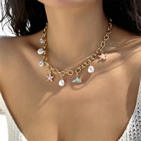 Collier en perles d'imitation queue de poisson océanique avec pampille en bambou, pendentif en forme d'animal (étoile de mer, coquillage), style européen et américain, transfrontalier