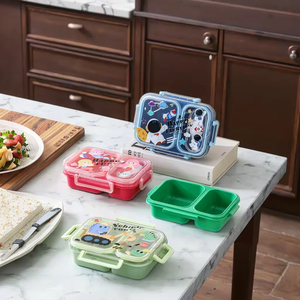 Kotak makan siang Bento untuk anak-anak, kotak makan siang lucu ramah lingkungan bebas BPA, kotak makan siang dengan tutup plastik <span class=keywords><strong>2</strong></span> kompartemen kapasitas besar - Product Image 4