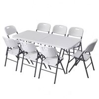 Table pliante rectangulaire en plastique blanc portable de 6 pieds pour événements, camping, table et chaises pliantes