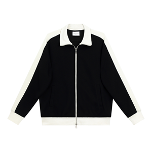 Fabricantes de ropa personalizados 380 gramos Color bloqueado <span class=keywords><strong>doble</strong></span> cremallera Stand Collar hombres suéter cárdigan abrigo de manga larga. - Product Image 5