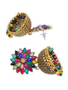 Adoptez l'élégance avec Jhumka en argent oxydé et boucles d'oreilles pour femmes-Design floral rose royal Jhumka's - Product Image 4