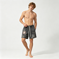 Shorts déchirés noirs délavés pour hommes, avec imprimé badge Home Run, en coton épais, taille élastique, style streetwear, pour l'été