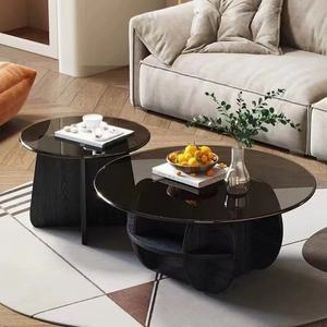 Mesa de Centro Moderna para Sala de Estar, de Vidrio, Color Roble, Forma Triangular, Fácil de Armar, Mesa de Café - Product Image 1