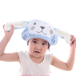 Coral Fleece kids cute rabbit design elastic Hair towel microfiber quick dry wrap turban bath shower head towel