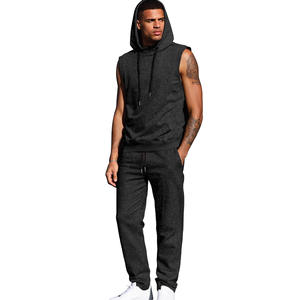 Ensemble de sweat-shirt sans manches à capuche pour homme, noir, en molleton français, vêtements de loisirs, pantalon de jogging, vêtements de sport, ensemble complet - Product Image 5