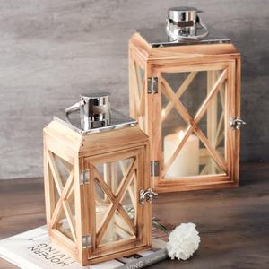 Rustic Wooden <b>Lantern</b> <b>Set</b> with Glass Panels Perfect for Home Decor Weddings and Events Durable and Elegant Design - Product Image 1