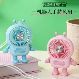 Ventilador portátil creativo con forma de robot, 2W, recargable por USB, mini ventilador para colgar del cuello para niños - Product Image 5