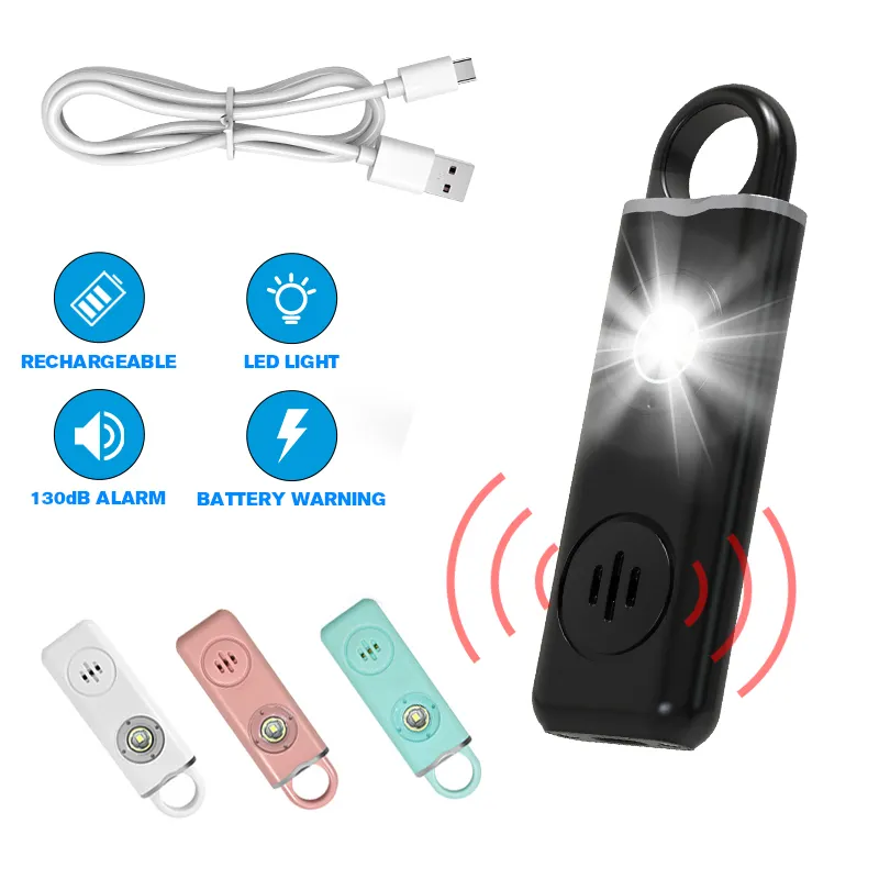 Protection de survie femmes chargeur USB 130db d'urgence SOS alarme d'auto-défense porte-clés Shenzhen petite alarme personnelle antivol