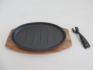 Piatto ovale Sizzler in <span class=keywords><strong>ghisa</strong></span> con supporto in legno piatto di pesce scatola marrone o scatola di colore in <span class=keywords><strong>ghisa</strong></span> - Product Image 3