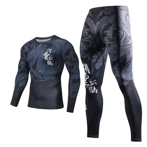 Мужской комплект в китайском стиле с 3D принтом, компрессионный спортивный костюм, спортивная одежда для бега, тренировочные костюмы для бега, фитнеса, обтягивающие костюмы