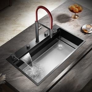 Fregadero de Cocina Grande de Acero Inoxidable Nano Negro con Grifo Cascada y Lavavasos - Product Image 1