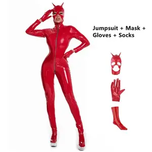 Disfraz de Gata Sexy de Piel Sintética Brillante para Mujer, Tallas S-5XL, para Cosplay, Fiestas, Halloween, con Guantes, Máscara y Medias - Product Image 3
