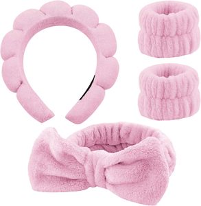 Bandeaux élastiques antidérapants en tissu avec nœud, personnalisables avec logo, pour maquillage, soins de la peau et lavage du visage, en forme d'éponge rose unisexe - Product Image 1