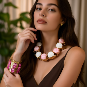 Stainless Steel <b>Bracelet</b> PVD <b>Gold</b> Plated Pink Stone <b>Beads</b> Trendy Gift Fashion Jewelry for Women - Product Image 3
