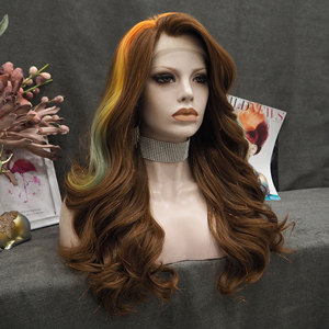 วิกผมสังเคราะห์แบบลูกไม้ด้านหน้า ประดับด้วยเส้นใยทินเซล ยาวเป็นลอนธรรมชาติ สีรุ้ง สำหรับแดร็กควีน - Product Image 2
