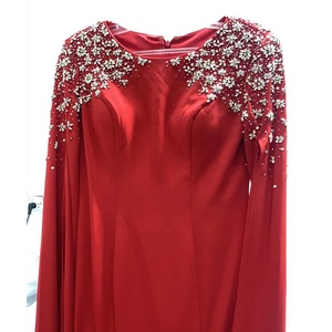 NUOVO Abito da Sera Bianco Stile Sirena in Raso con Maniche a Mantella, Elegante Vestito da Teatro e <span class=keywords><strong>Opera</strong></span> con Perline per Donne - Product Image 3