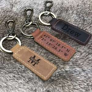 PU Leather Bottle Opener Keychain Custom <b>Initials</b> Engraved Personalized Car Fob Accessories - Product Image 1