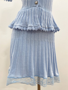 <span class=keywords><strong>Vestido</strong></span> de punto Bettergirl 2026, novedades, color <span class=keywords><strong>azul</strong></span> niebla francés, con volantes en el cuello y encaje con parches. - Product Image 4