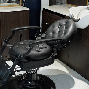 Fauteuil de <span class=keywords><strong>Barbier</strong></span> Haut de Gamme en Métal avec Fonctions Inclinables et Rotatives, Design Américain Style « Oil Head » pour Salons de Coiffure - Product Image 3