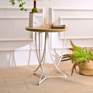 INNOVA European Design Style Decorative Antique <b>Wooden</b> Carved Round <b>Top</b> Coffee <b>Table</b> Set 2 Metal Legs for Living Room Furniture - Product Image 2