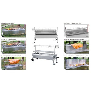 Grill à charbon de bois infrarouge portable robuste, rôtissoire de barbecue d'extérieur pour porc <span class=keywords><strong>entier</strong></span>, agneau, <span class=keywords><strong>poulet</strong></span> avec roues - Product Image 2