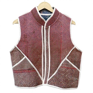 Indian Handmade <b>Knitted</b> Short Kantha Vest Jacket Eco-Friendly Winter Women's Vintage Patchwork Regular Cotton V-neck Sleeveless - Product Image 1